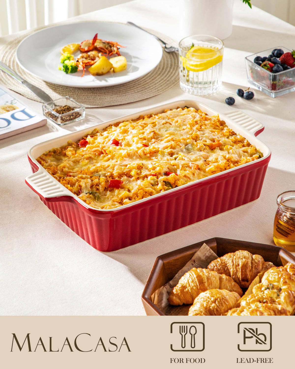 MALACASA ceramic oven-safe dish with glossy glaze for easy cleaning