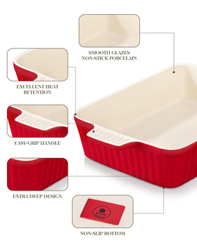 MALACASA deep casserole dish with glaze resists stains and sticking