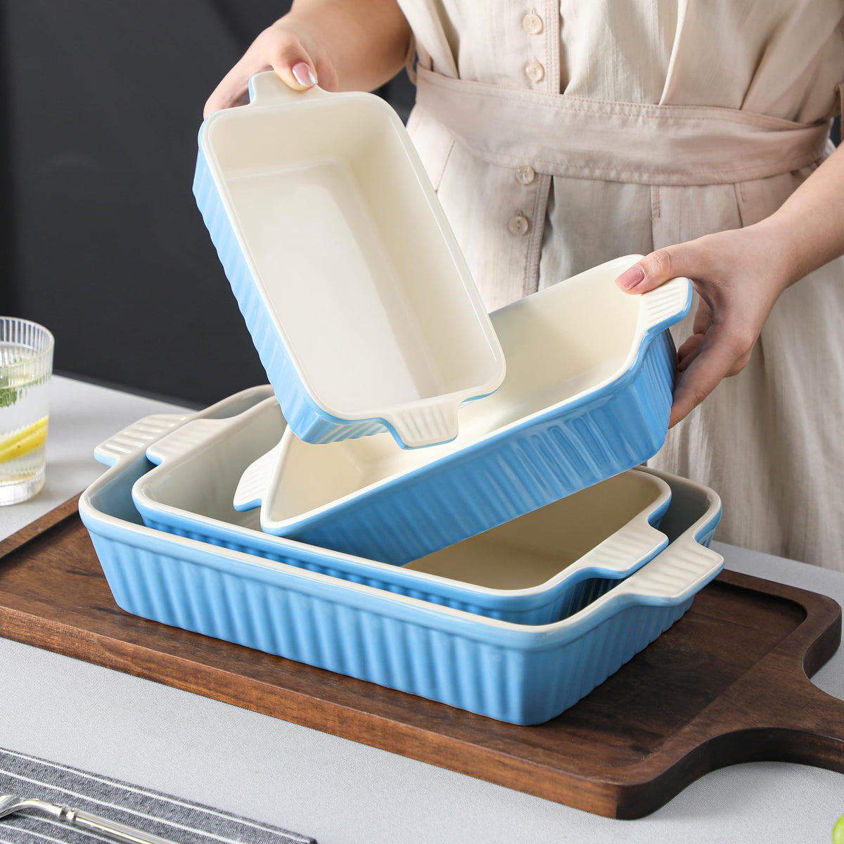 MALACASA Bake.Bake blue oven-ready rectangle casserole