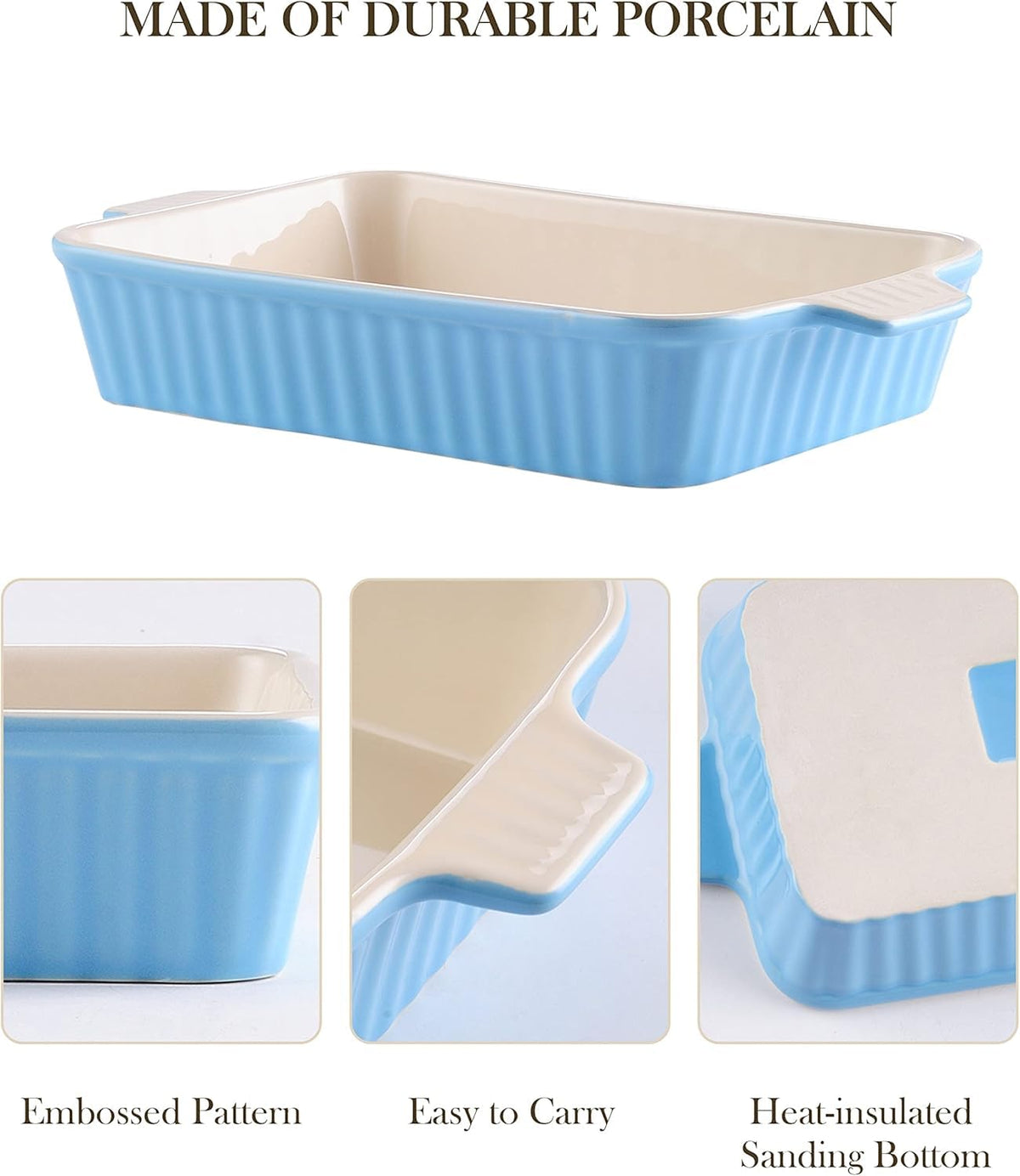 MALACASA Bake.Bake 11.1-inch blue rectangle casserole, easy to clean and store
