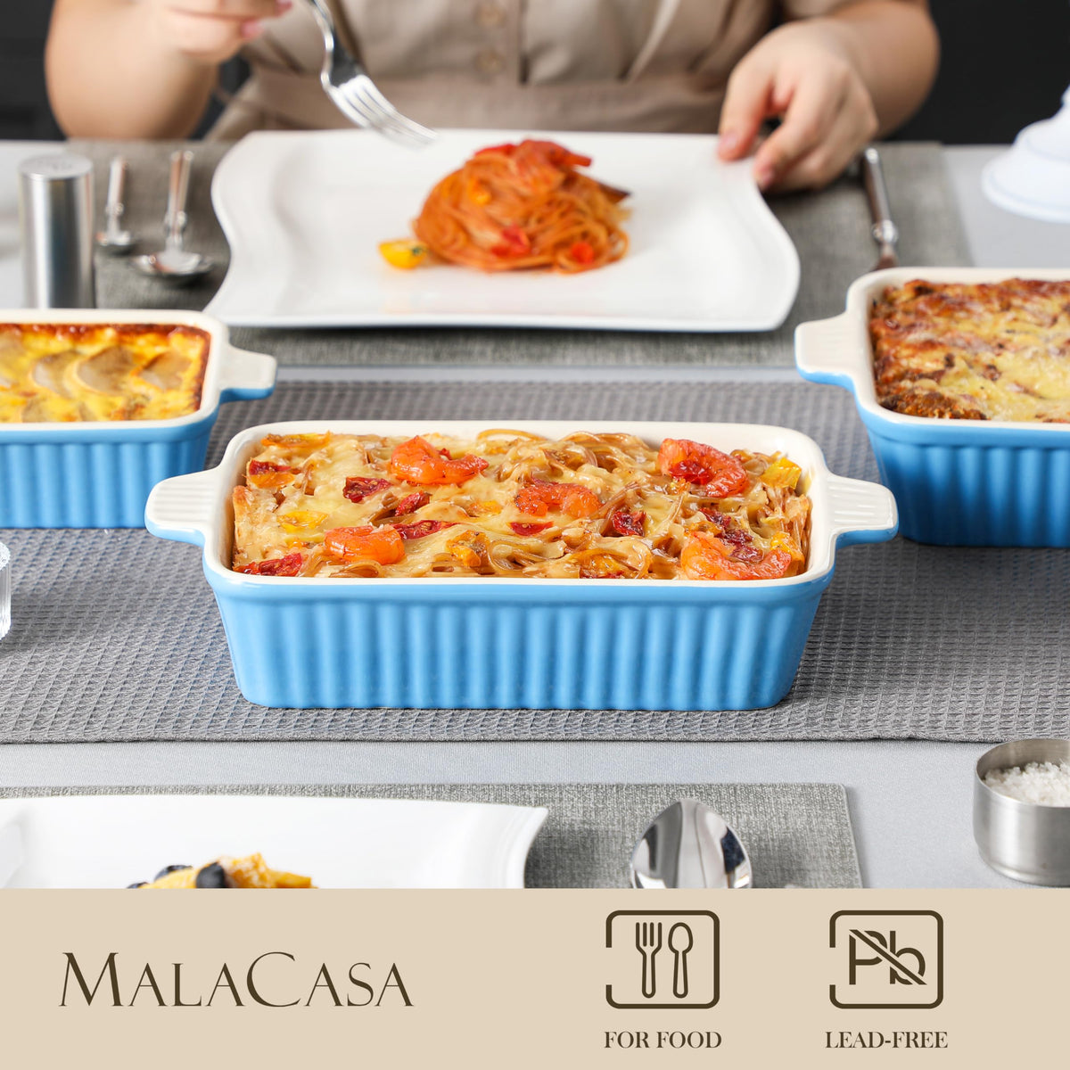 MALACASA Bake.Bake 9.4-inch blue rectangle casserole, ideal for single portions