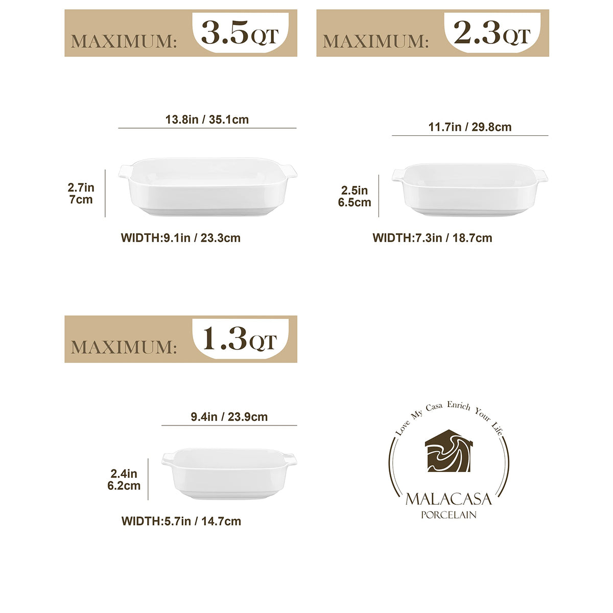 MALACASA Bake Series 11-7 inch rectangle casserole suitable for side dishes.