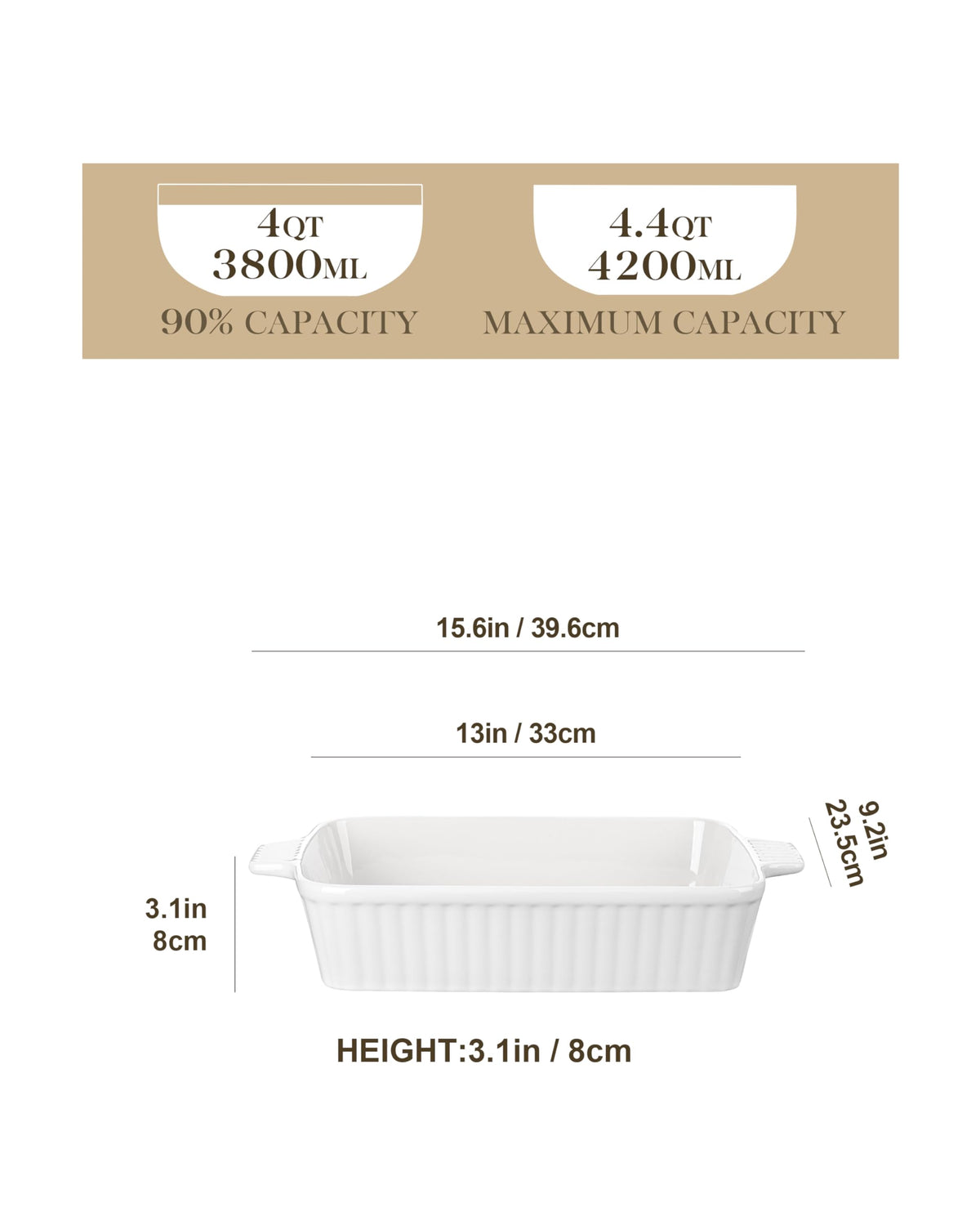 MALACASA baking dish rectangular oven pan ready for cooking