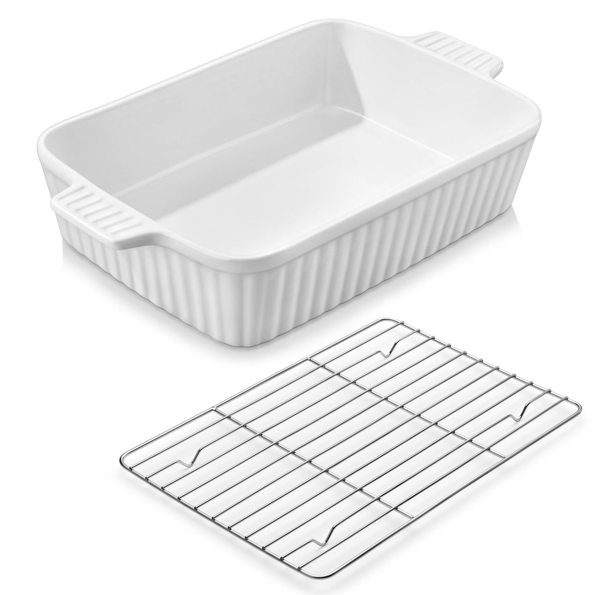 MALACASA baking dish with rack for even cooking and easy serving.