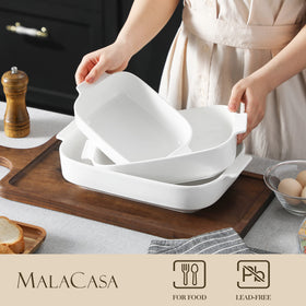 MALACASA Casserole Dish in a white glossy finish enhances table presence.