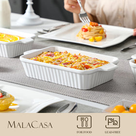 MALACASA bakeware with ergonomic handles ready to lift from oven.