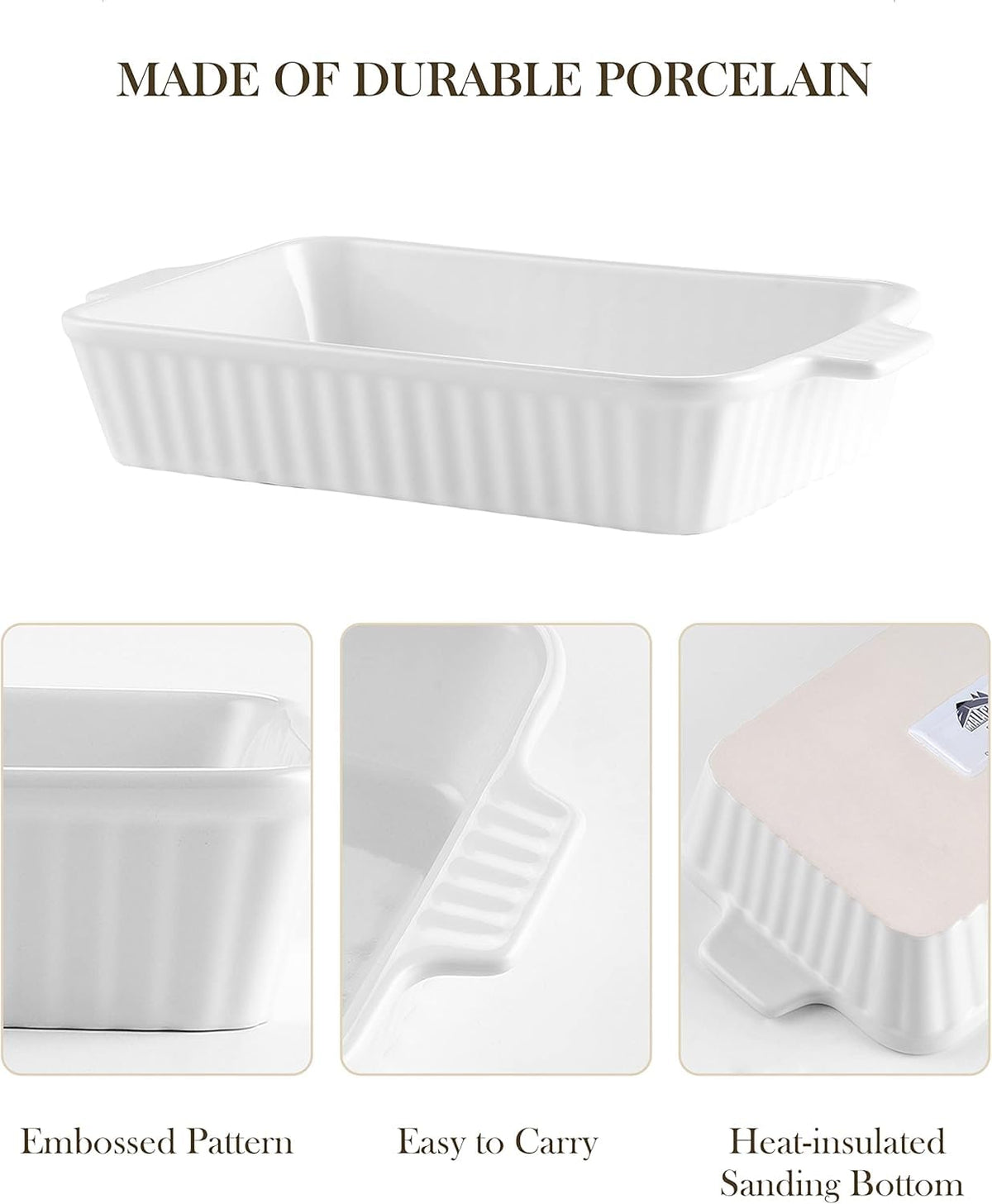 MALACASA rectangular bakeware close-up shows smooth glaze and clean lines.