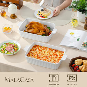 MALACASA ceramic oven-safe bakeware ideal for lasagna and casseroles.