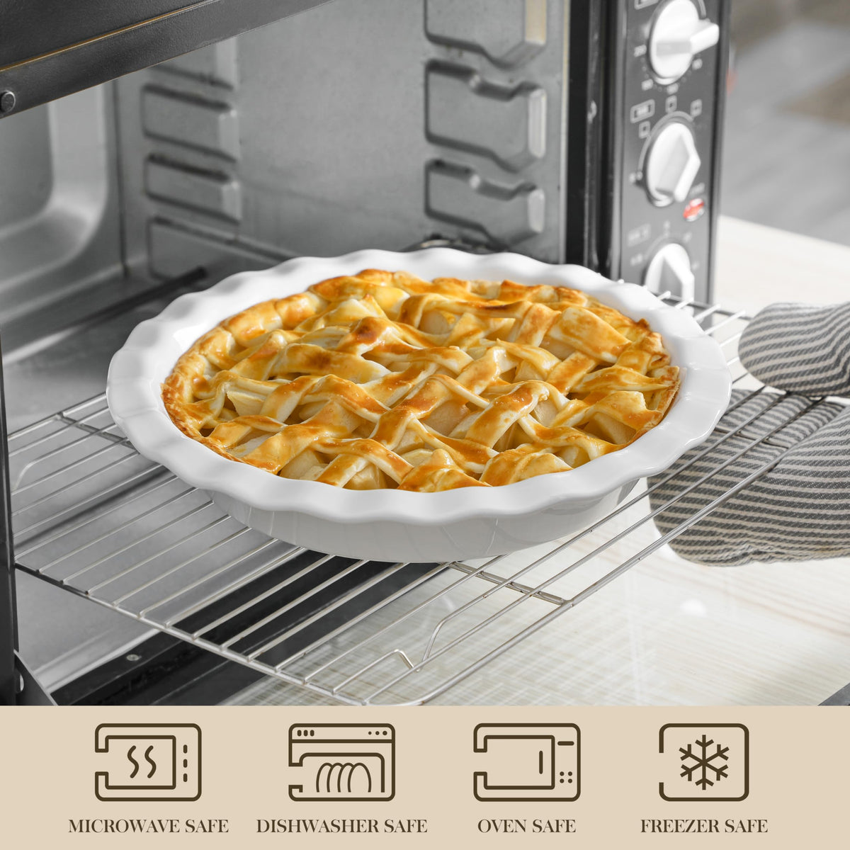 MALACASA pie pan used from freezer to oven for convenient reheating