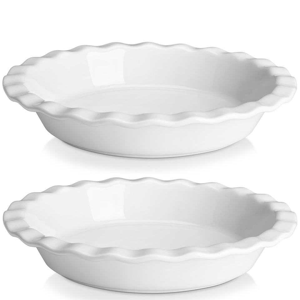 MALACASA ceramic pie pan set of 2 front view with fluted edges for even crusts
