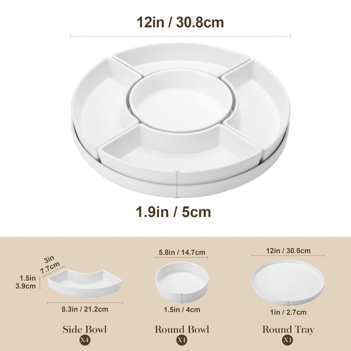 MALACASA chips and dip serving tray showing partitioned compartments for variety