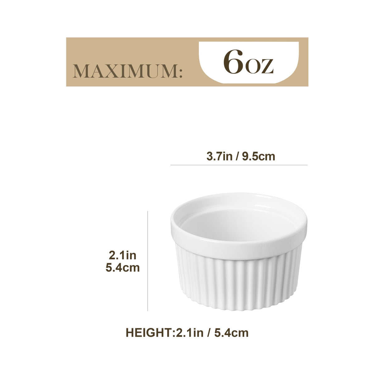 MALACASA creme brulee ramekins 6oz porcelain ideal for even baking and elegant presentation.
