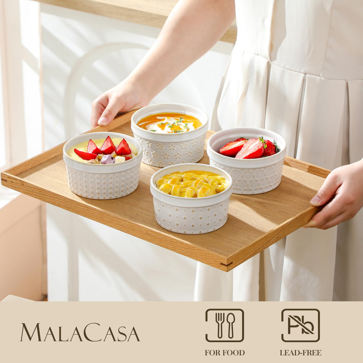 MALACASA ramekins ideal for creme brulee, souffles, and mini quiches