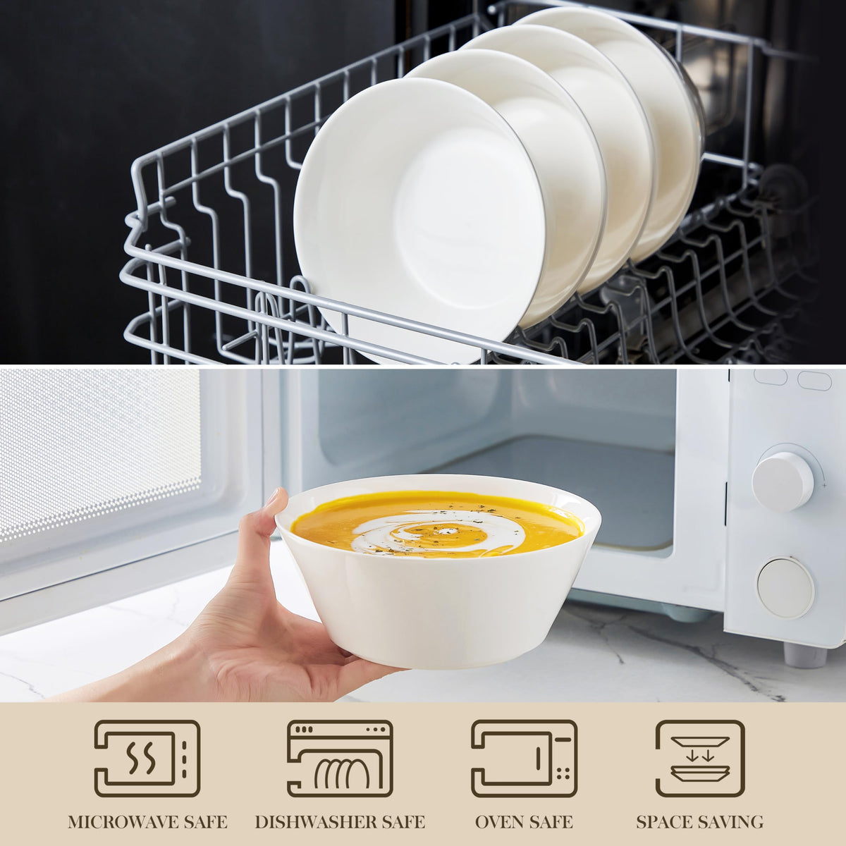 MALACASA dishwasher-microwave-safe bowls, easy cleanup after meals.