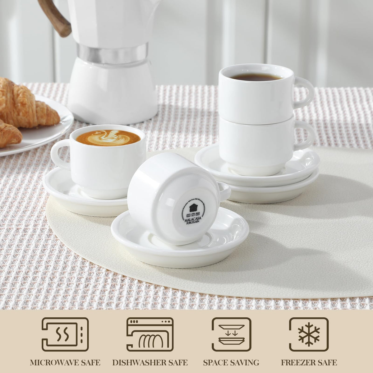 MALACASA 8 oz porcelain cups suited for latte or tea moments.