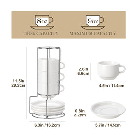 MALACASA porcelain espresso cups with saucers arranged neatly for serving.