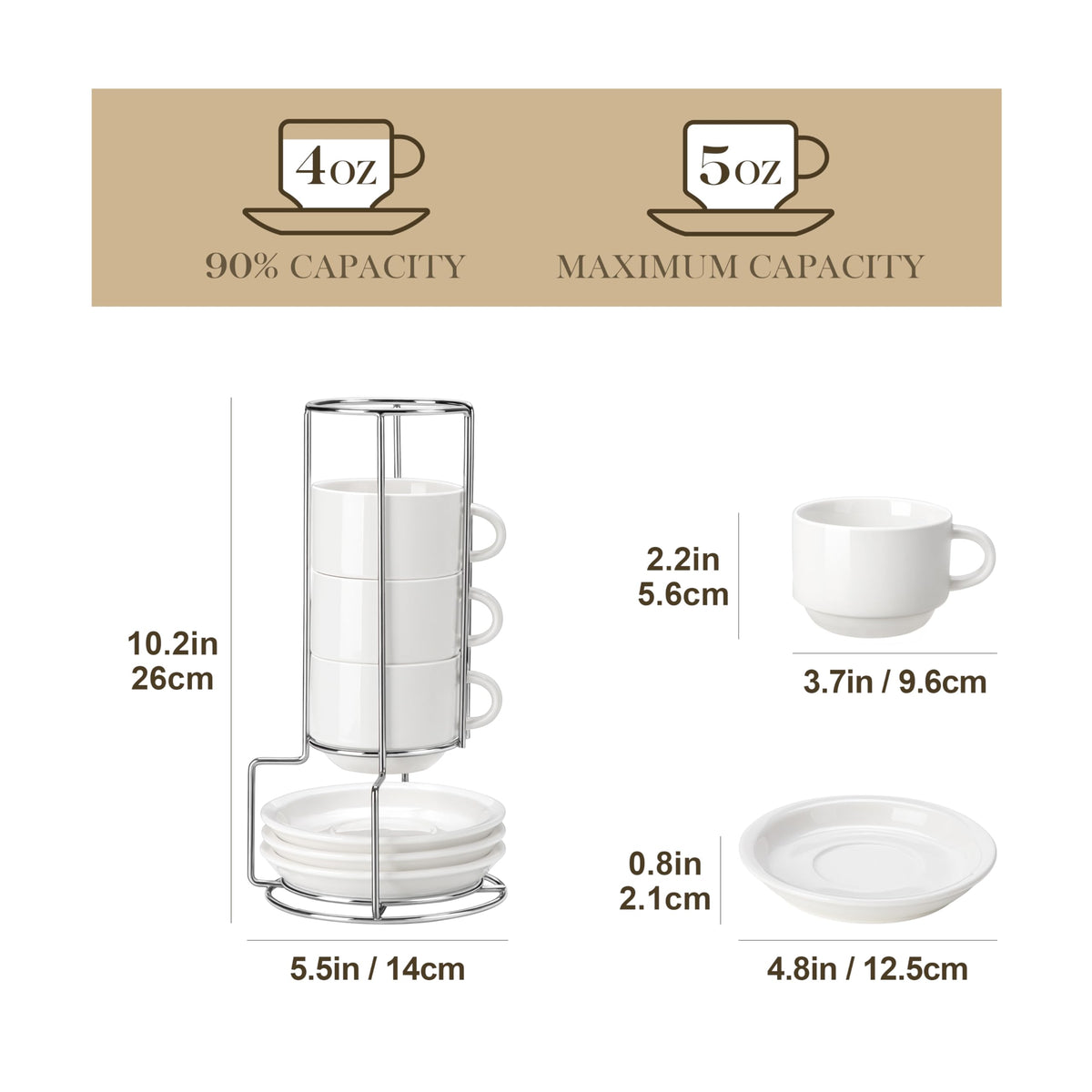 Malacasa porcelain espresso cups stackable design saves cabinet space.