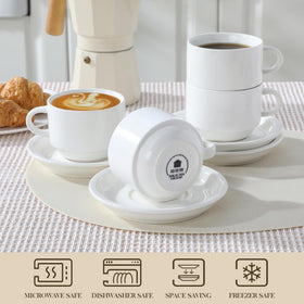 MALACASA stacked espresso cups demonstrating space-saving design.