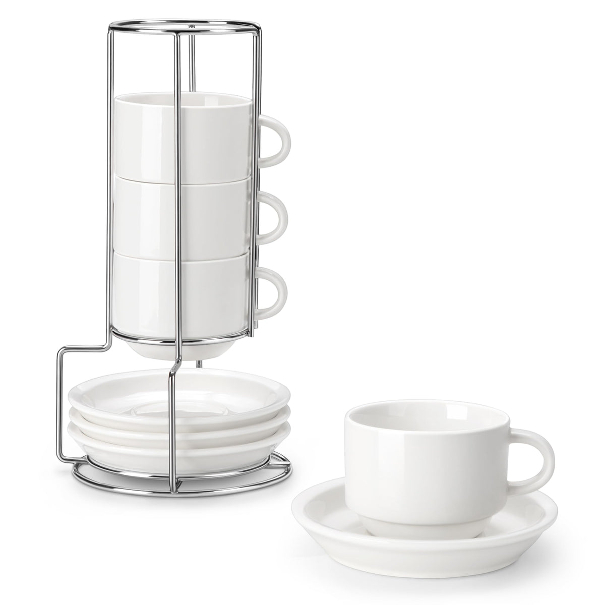 MALACASA espresso cups with stand on a clean countertop showcasing a compact setup.