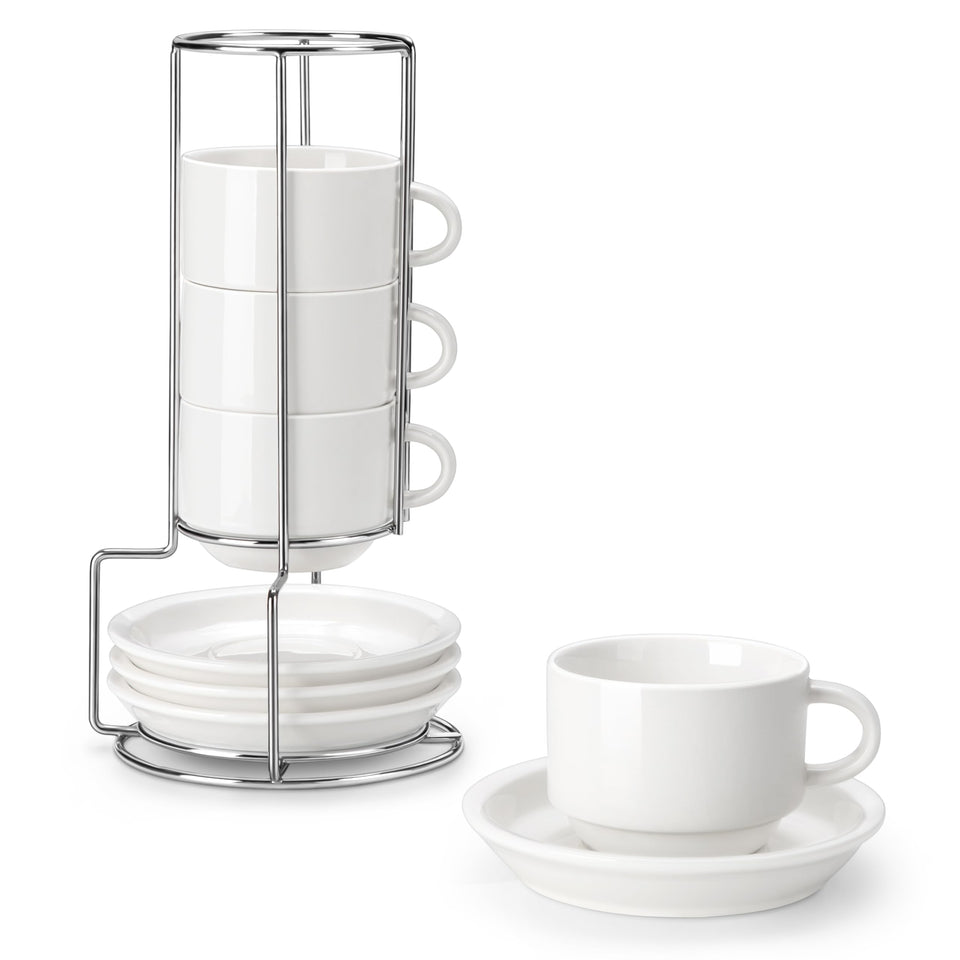 MALACASA espresso cups with stand on a clean countertop showcasing a compact setup.