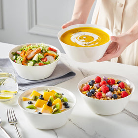MALACASA flat-bottom, stackable bowls save cabinet space.