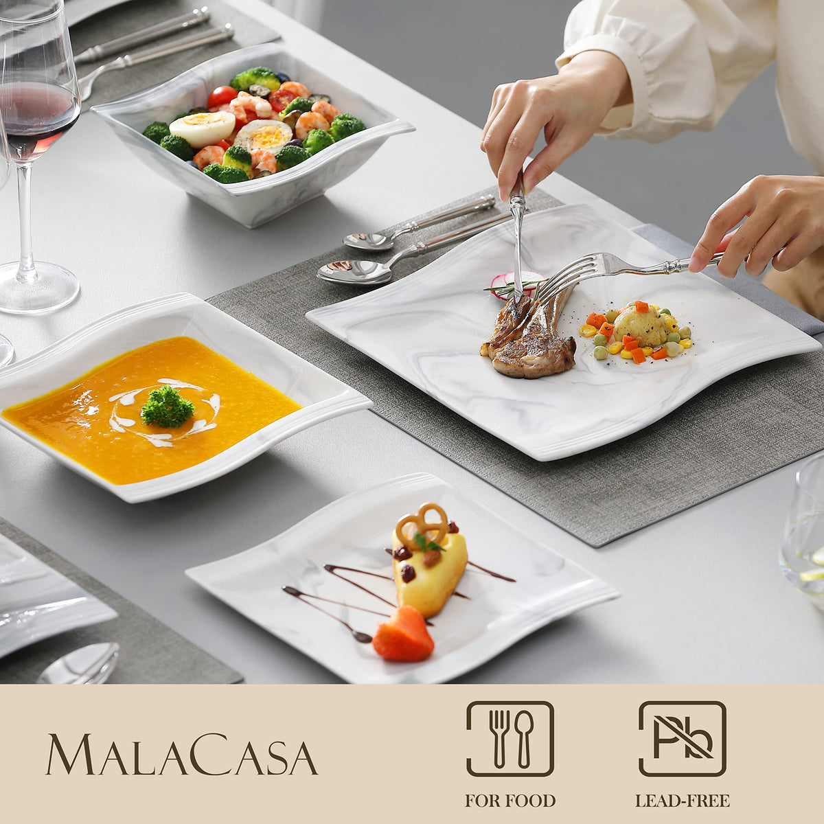 MALACASA Flora soup plate in marble grey for everyday or formal meals.
