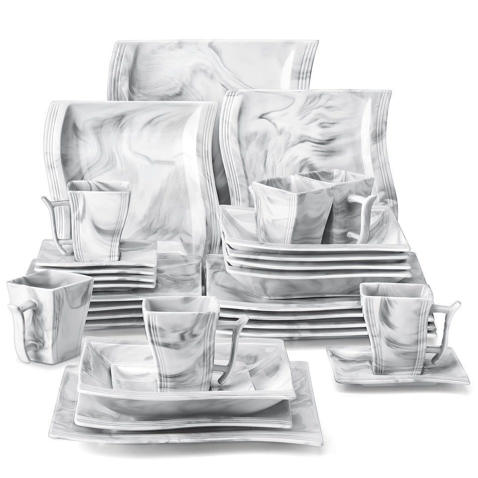 MALACASA Flora square dinner plate with marble pattern for elegant dining.