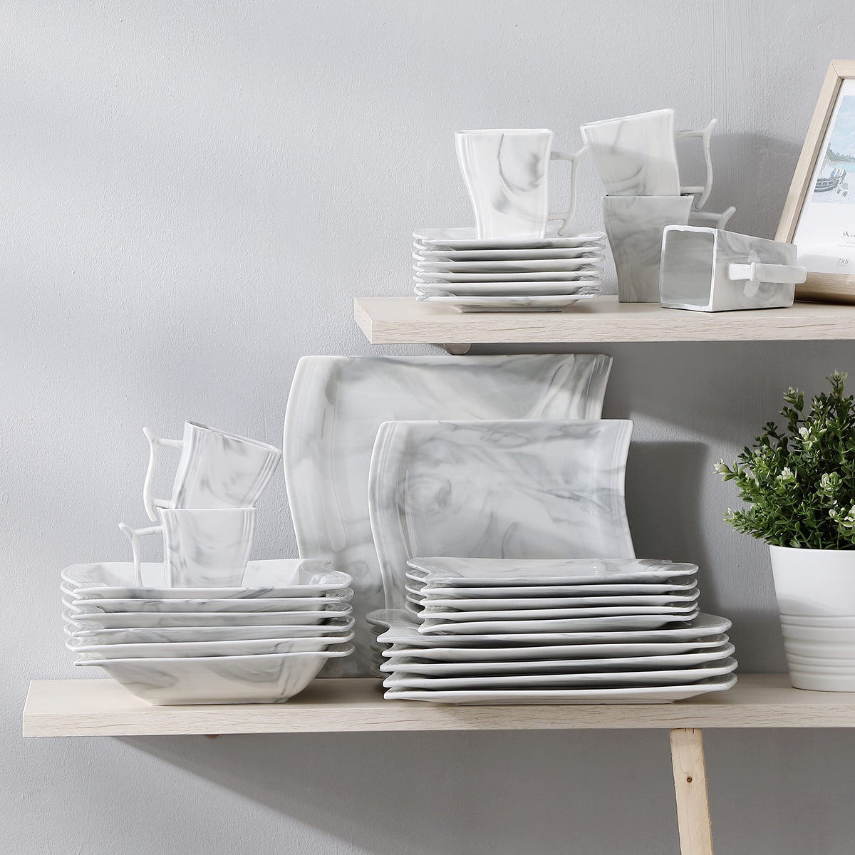 MALACASA Flora stacked dinnerware demonstrates compact storage in small kitchens.