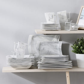 MALACASA Flora stacked dinnerware demonstrates compact storage in small kitchens.