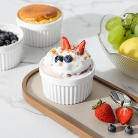 MALACASA glidecoat glaze ramekins for easy cleaning and smooth surfaces after baking.