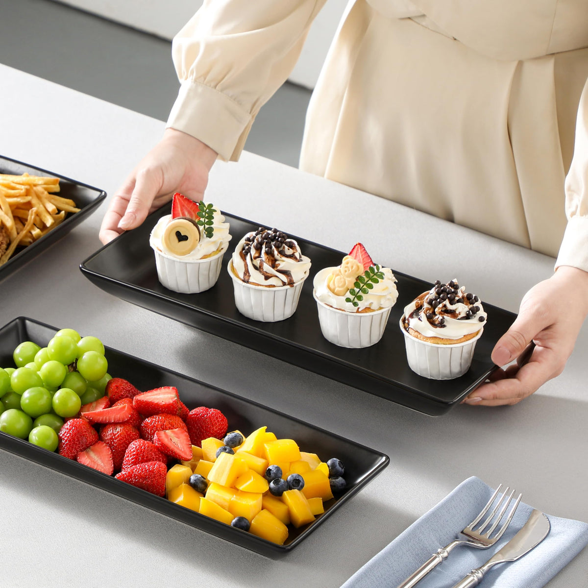 Malacasa kitchen and dining setup showing versatile serving options.
