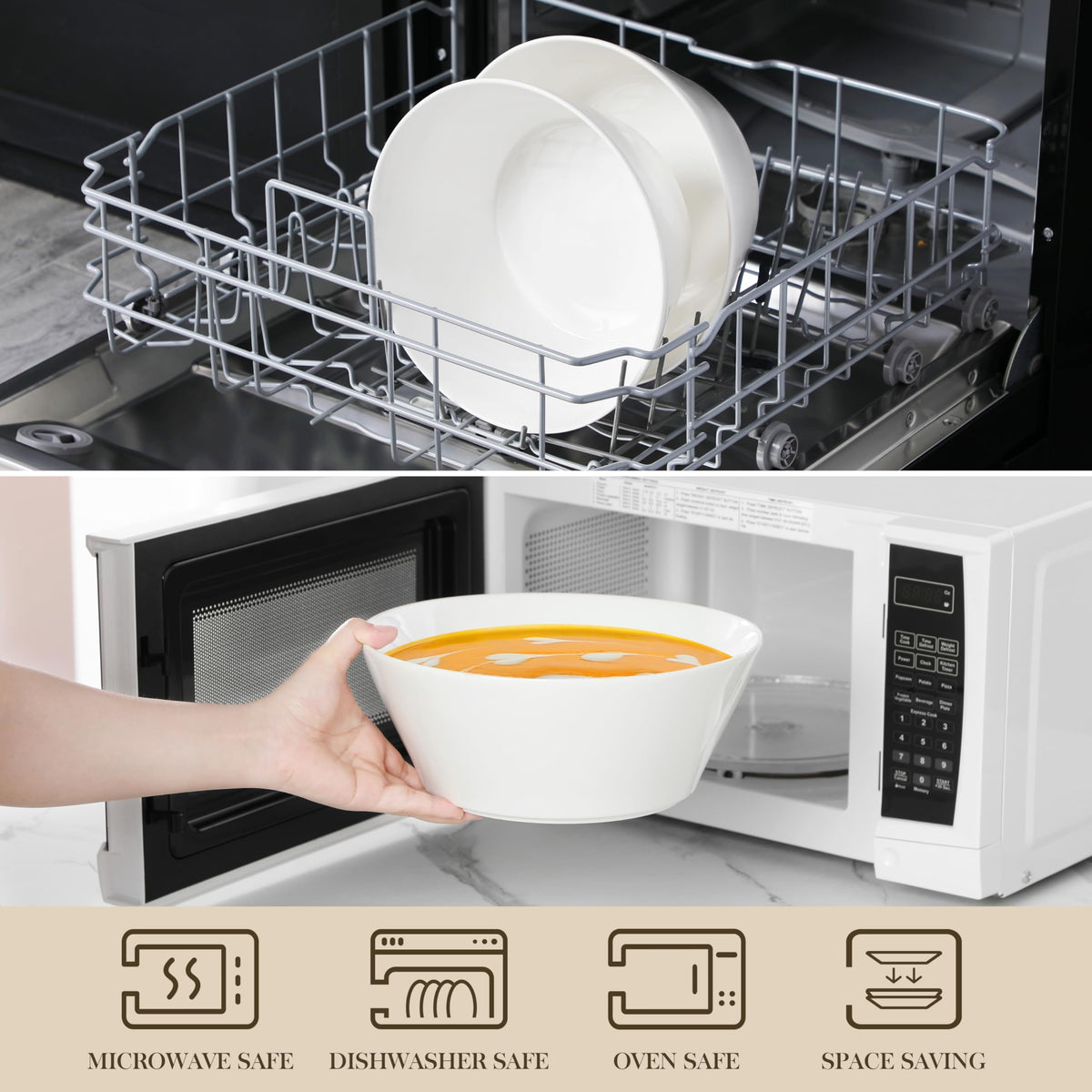 MALACASA large bowls microwave-safe for quick reheats