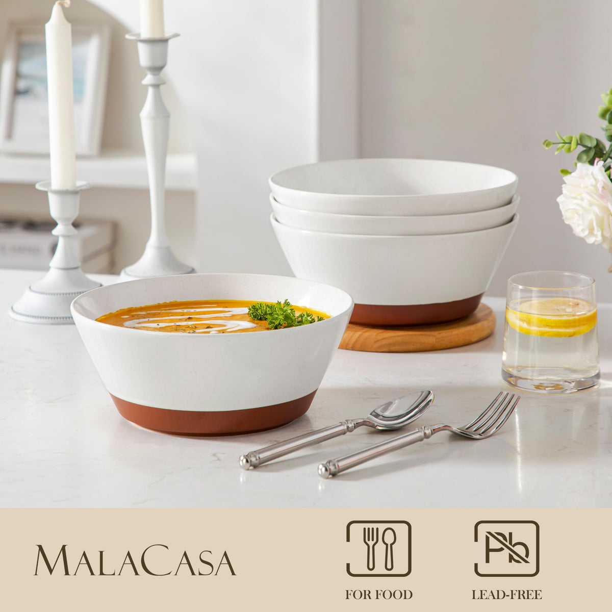 MALACASA large cereal bowl, durable ceramic for everyday use