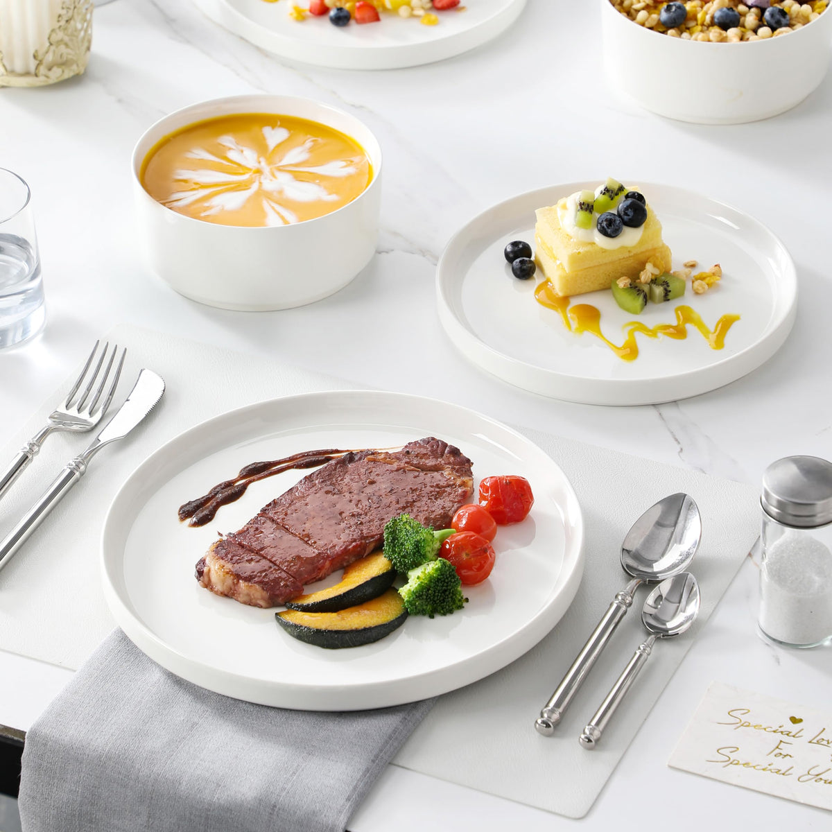 MALACASA LEAH dishwasher-safe porcelain simplifies post-meal cleanup.