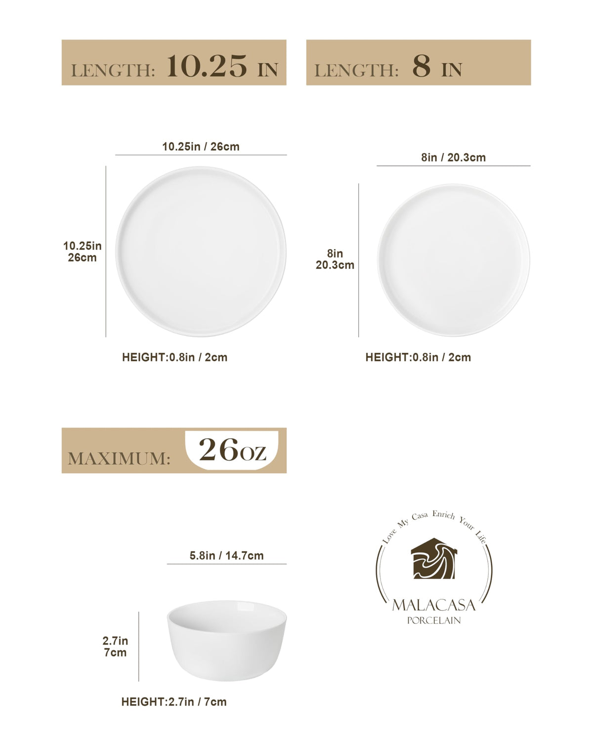 MALACASA LEXI dinner plate with clean lines and a white glaze.
