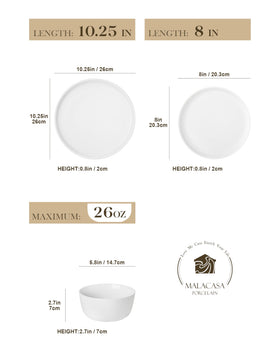 MALACASA LEXI dinner plate with clean lines and a white glaze.