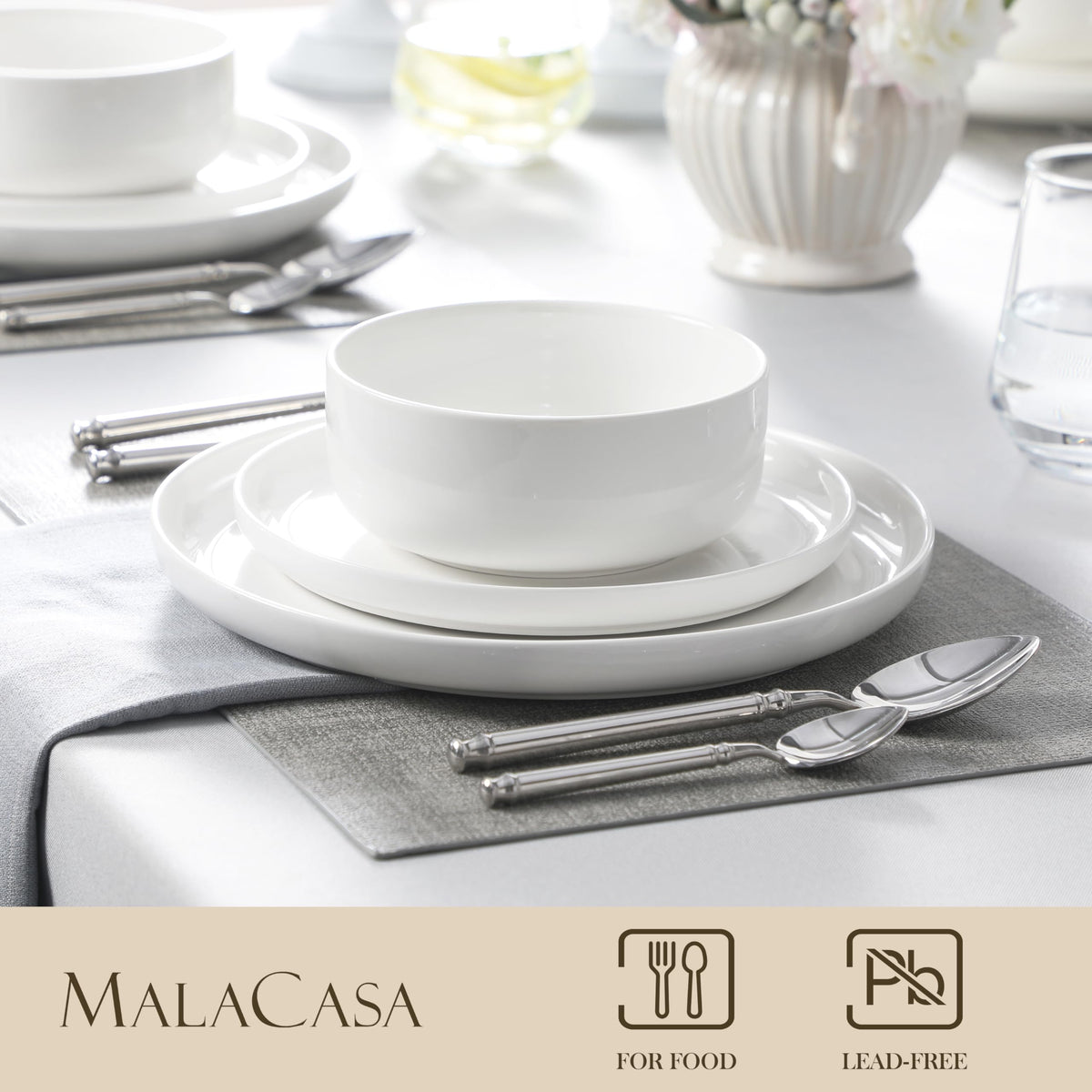 MALACASA LUNA cereal bowls ideal for cereals or soups in porcelain.
