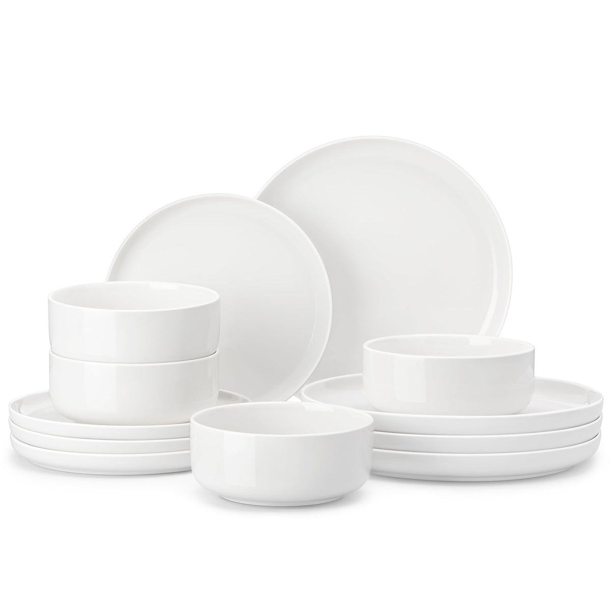 MALACASA LUNA dinner plates on table for everyday dining with a crisp white finish.