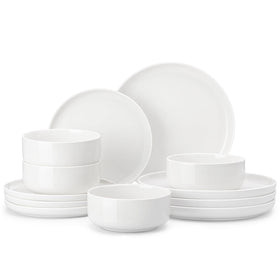 MALACASA LUNA dinner plates on table for everyday dining with a crisp white finish.