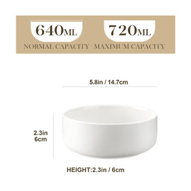 MALACASA LUNA 24oz bowls side view shows elegant ivory-white porcelain.