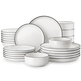 Malacasa Luna dinner plates with black rim for a modern table setting.