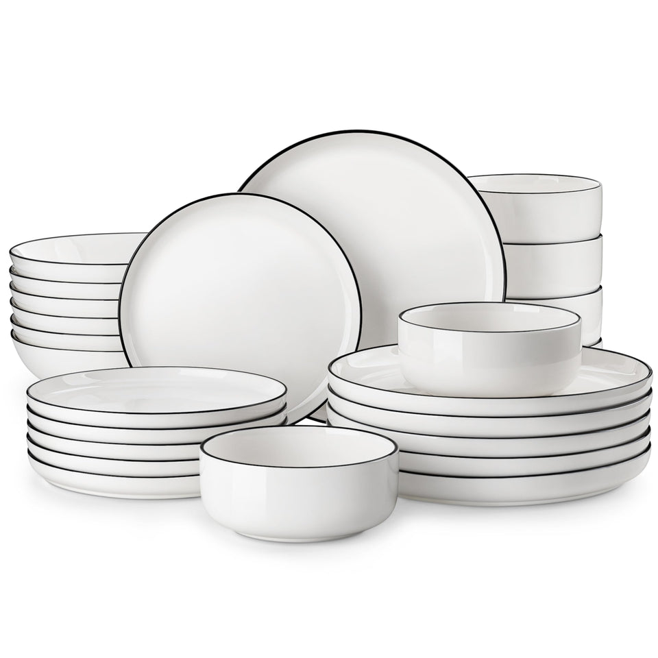 Malacasa Luna dinner plates with black rim for a modern table setting.