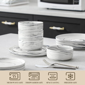 MALACASA LUNA marble grey colorway on modern porcelain set