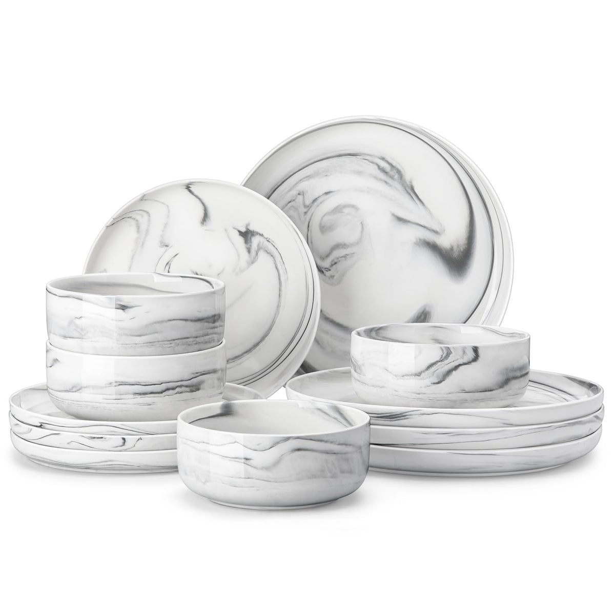MALACASA LUNA dinner plates in marble grey for durable daily dining