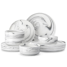 MALACASA LUNA dinner plates in marble grey for durable daily dining
