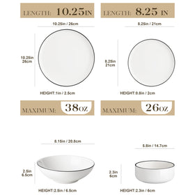 Malacasa Luna salad plates with white finish and black rim for everyday meals.