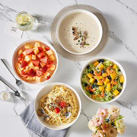 MALACASA Luna stackable ceramic bowls save cupboard space while keeping a cohesive look.