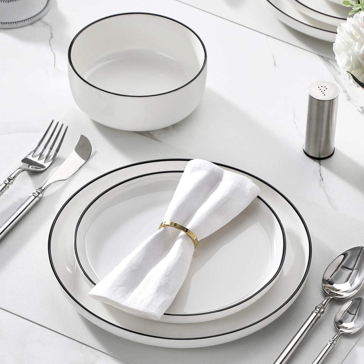 MALACASA LUNA stackable dishware saves cabinet space with tidy nesting.