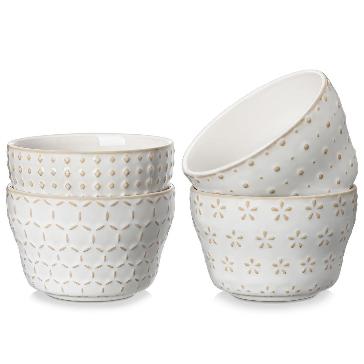 MALACASA Lydia Arctic White 8oz bowls, four-piece set for elegant portions.