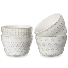 MALACASA Lydia Arctic White 8oz bowls, four-piece set for elegant portions.